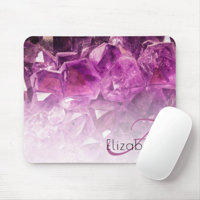 Custom Name Monogram Purple Ombre Crystals Mouse Pad (With Mouse)