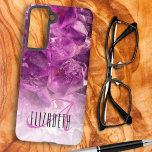 Custom Name Monogram Purple Ombre Crystals Samsung Galaxy Case<br><div class="desc">This elegant design features a purple ombre crystal background with custom name and initial letter monogram. Personalize the case in the text fields with a name and initial,  remove both or edit using the design tool to select a font style,  size,  and colour you like.</div>