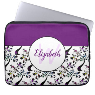 Custom Name Monogram Rainbow Floral Tree Pattern Laptop Sleeve