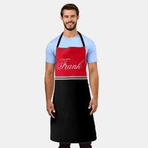 Custom Name Monogram Red & Black Chef  Apron