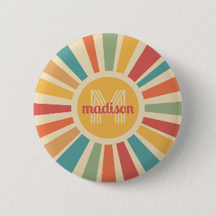Custom Name & Monogram Retro Stripes 2 Inch Round Button