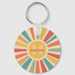 Custom Name & Monogram Retro Stripes Keychain
