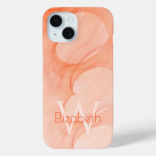 Custom Name Monogram Silky Pastel Orange Hearts Case-Mate iPhone Case (Back)