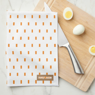 Custom name monogram squares dots white orange kitchen towel