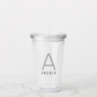 Custom Name Monogram Straw Cup Acrylic Tumbler