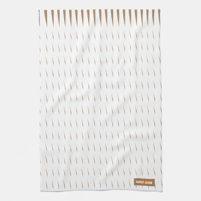 Custom name monogram stripes waves white brown kit kitchen towel (Vertical)