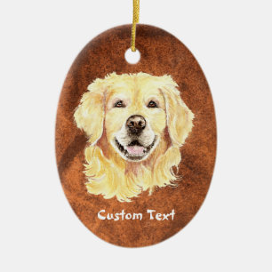 Custom Name, Monogram Text Golden Retriever Dog Ceramic Ornament