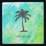 Custom Name Monogram Wedding Palm Tree Nautical Stone Coaster<br><div class="desc">Enjoy our custom name nautical palm tree painting coaster.</div>