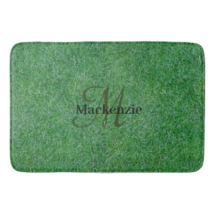 Custom Name Monogram Zen Green Grass Lawn Bath Mat