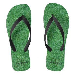 Custom Name Monogram Zen Green Grass Nature Flip Flops