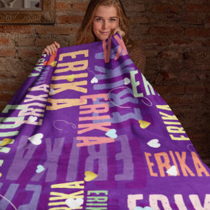 Custom Name Monogrammed Bold Cool Colours Purple Fleece Blanket