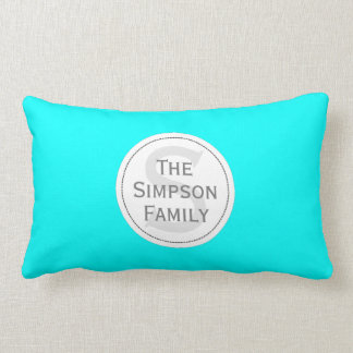 Custom Name Monogrammed.Cyan Light Blue & Whit Lumbar Pillow