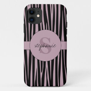Custom Name Monogrammed Zebra stripes pattern iPhone 11 Case