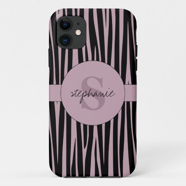Custom Name Monogrammed Zebra stripes pattern Case-Mate iPhone Case (Back)