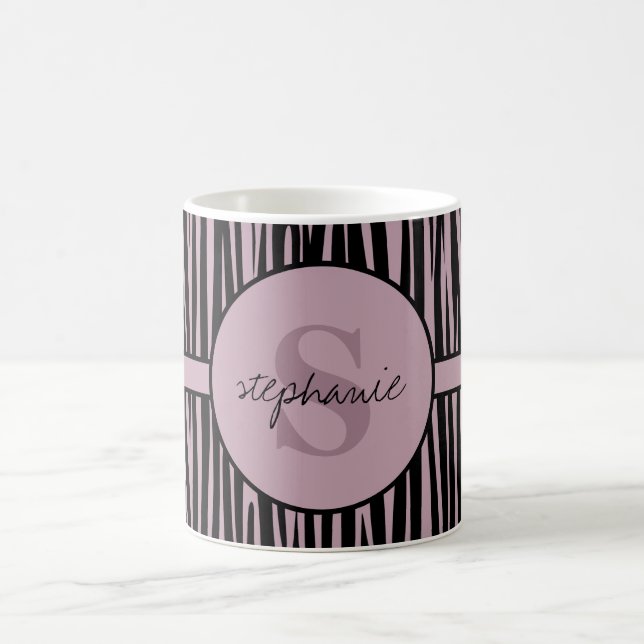 Custom Name Monogrammed Zebra stripes pattern Coffee Mug (Center)
