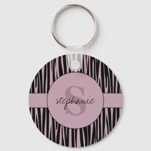 Custom Name Monogrammed Zebra stripes pattern Keychain