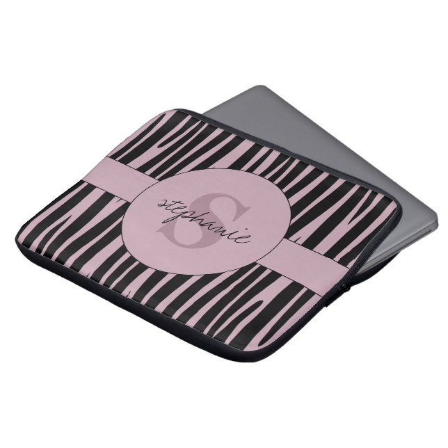 Custom Name Monogrammed Zebra stripes pattern Laptop Sleeve (Front Top)