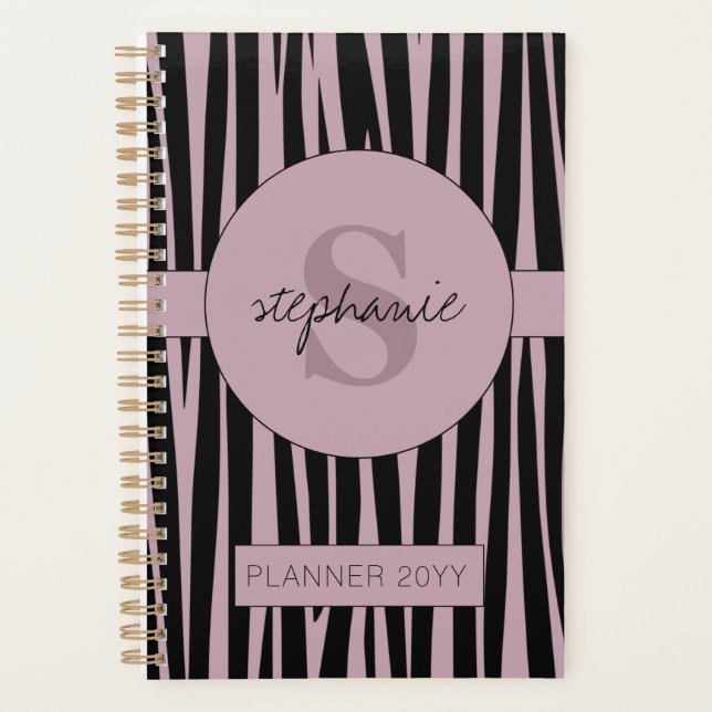 Custom Name Monogrammed Zebra stripes pattern Planner (Front)
