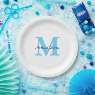  Custom Name Monograms Blue Birthdays Baby Showers Paper Plate