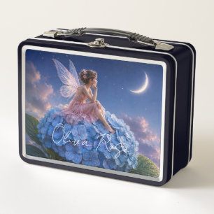 Custom Name Moonlit Hydrangea Fairy Metal Lunch Box