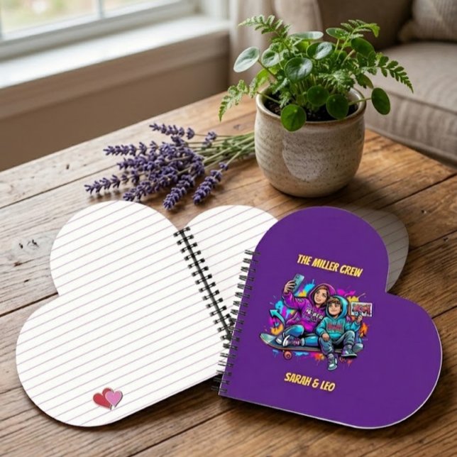 Custom Name Mother Son Skater Purple Heart Noteboo Notebook (Creator Uploaded)