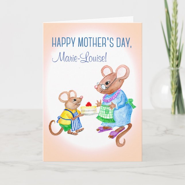 Custom Name Mother's Day with Cute Mice Card (Front)