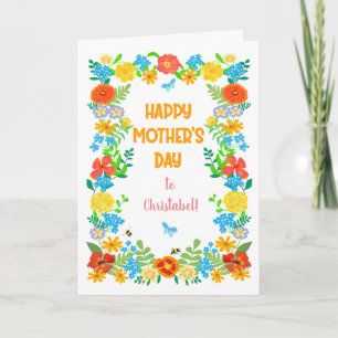 Custom Name Mothers Day with Pretty Floral Border Card