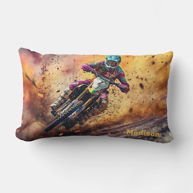Custom Name Motocross Lumbar Pillow (Front)