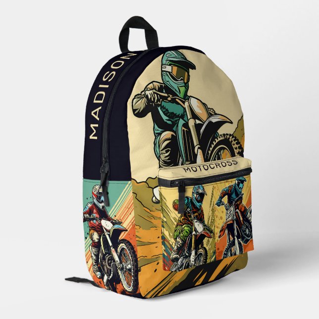 Custom Name Motocross Printed Backpack (Back Corner Left)