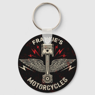 Custom NAME Motorcycle Piston Wings Biker Garage Keychain