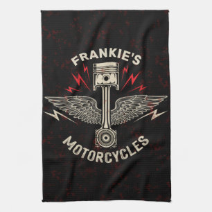 Custom NAME Motorcycle Piston Wings Biker Garage Kitchen Towel