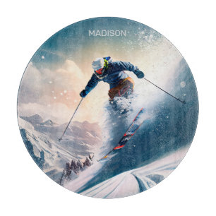 Custom Name Mountain Skier Cutting Board