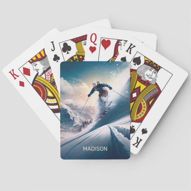 Custom Name Mountain Skier Playing Cards (Back)