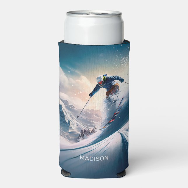 Custom Name Mountain Skier Seltzer Can Cooler (Seltzer Front)