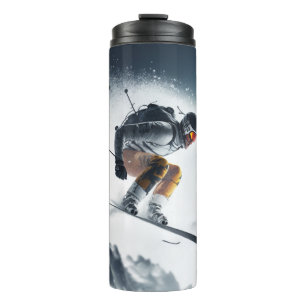 Custom Name Mountain Skier Thermal Tumbler