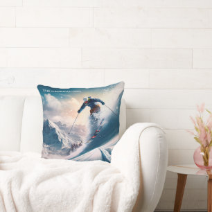 Custom Name Mountain Skier Throw Pillow