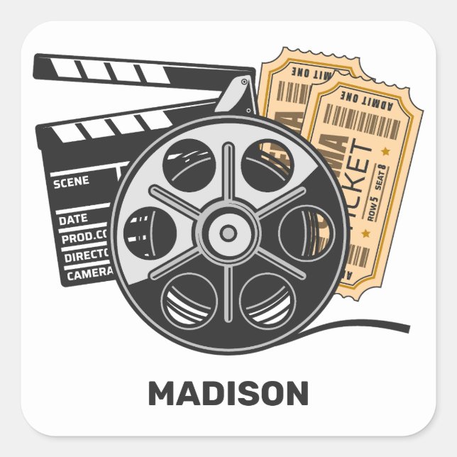 Custom Name Movie Square Sticker (Front)