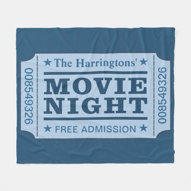 Custom name “Movie Ticket” fleece blanket (Front (Horizontal))