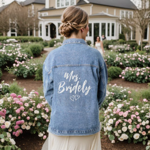 Custom Name Mrs. Wedding Bride Brush Script Denim Jacket