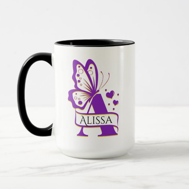 Custom Name Mug, Personalized Butterfly Cup (Left)