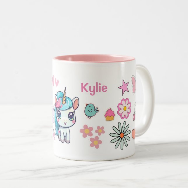 Custom Name Mug with Unicorn and Stickers (Front Right)