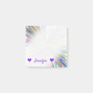Custom Name + Multicolored Line Burst Pattern Post-it Notes