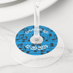 Custom Name Music notes Wine Glass Tag