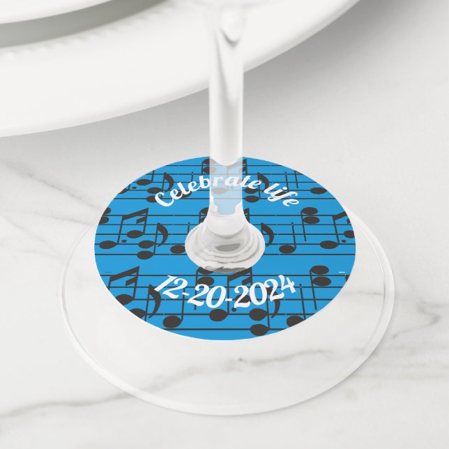 Custom Name Music notes Wine Glass Tag (Close Up)