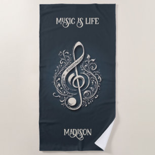 Custom Name Musical Clef Note Beach Towel