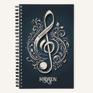 Custom Name Musical Clef Note Notebook