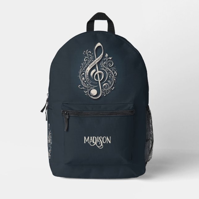 Custom Name Musical Clef Note Printed Backpack (Front)