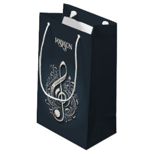 Custom Name Musical Clef Note Small Gift Bag