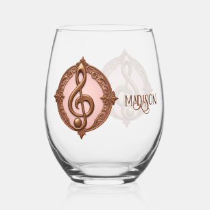 Custom Name Musical Clef Note Stemless Wine Glass