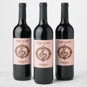 Custom Name Musical Clef Note Wine Label